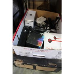 BOX OF DVDS AND BOX OF ELECTRONICS