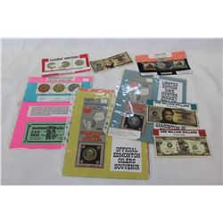 LOT OF COLLECTIBLE SOUVENIR COINS PINS HOCKEY DOLLARS AND MILLION DOLLAR BILLS