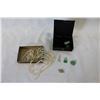 Image 1 : EASTERN JEWELLRY BOX WITH JADE PENDANTS AND FOUR STRANDS OF FRESH WATER PEARLS