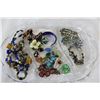 Image 1 : CRYSTAL SERVING DISH WITH ART GLASS AND VINTAGE JEWELLRY