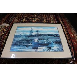 FRAMED WATER COLOR BOATING
