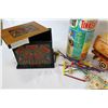 Image 1 : NATIVE PRINT WOOD BOX TINKER TOYS AND WOOD TRUCK