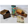 Image 2 : NATIVE PRINT WOOD BOX TINKER TOYS AND WOOD TRUCK