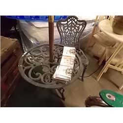 WROUGHT IRON PATIO BISTRO TABLE & 1 CHAIR