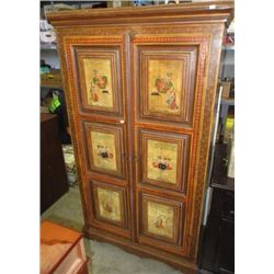 INTRIQUETLY HAND PAINTED WOOD CABINET - SHELVES INSIDE