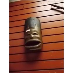 HAND CRAFTED CARVED WOOD MASK - smiling