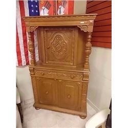 UNIQUE SOLID WOOD CABINET WITH CARVED FRONT - 51" TALL X 38" WIDE