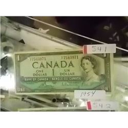 PAPER MONEY'S - CANADIAN $1 - 1954