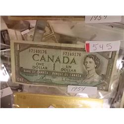 PAPER MONEY'S - CANADIAN $1 - 1954