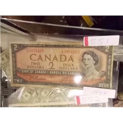 PAPER MONEY'S - CANADIAN $2- 1954