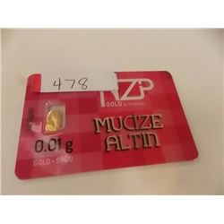 INVESTOR BAR - .995 GOLD 0.01 GRAM EACH - MINT SEALED BY NZP WITH SERIAL NUMBERED & CERTIFIED AUTHEN