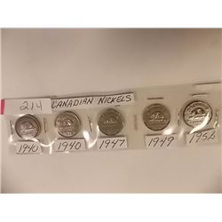COINS - CANADAIN NICKLES - 1940(2), 1946, 1949, 1950, 1952 = 6TTL