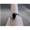 Image 1 : RING - RARE OVAL FACETED BLUE LOLITE & 2 DIAMONDS IN STERLING SILVER SOLITAIRE DESIGNED SETTING - RE