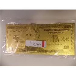 GOLD FOIL BILL - 24K GOLD - USA $10 - not legal tendar