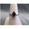 Image 1 : RING - PEAR FACETED GARNET & DIAMOND IN STERLING SILVER SOLITAIRE DESIGNED SETTING - RETAIL ESTIMATE