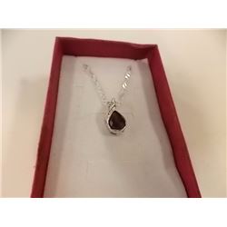 NECKLACE - 1.15CT PEAR FACETED GARNET & DIAMOND IN STERLING SILVER BEZEL SETTING