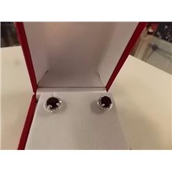 EARRINGS - ROUND FACETED SMOKEY TOPAZ & ROUND FACETED DIAMOND  IN STERLING SILVER SETTING - RETAIL E