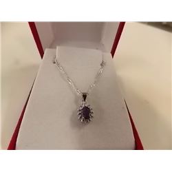 NECKLACE - OVAL FACETED BLUE SAPPHIRE & DIAMOND IN STERLING SILVER SETTING - RETAIL ESTIMATE $350