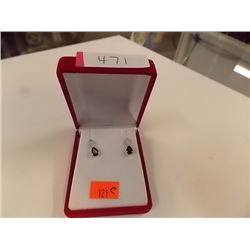 EARRINGS - 2.2 CTW PEAR FACETED GARNET & 2 DIAMONDS IN STERLING SILVER SETTING - RETAIL ESTIMATE $30