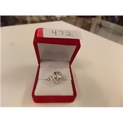 RING - EXTRA LARGE 4CT PEAR FACETED GREEN AMETHYST & 2 DIAMONDS IN STERLING SILVER SETTING - INCLUDE