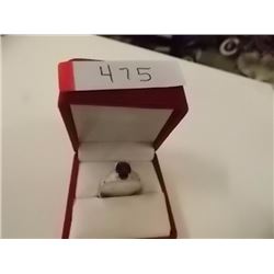 RING - OVAL FACETED 1.5CT AMETHYST & 2 DIAMOND RING IN STERLING SILVER SETTING - RETAIL ESTIMATE $35