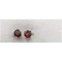 EARRINGS - 2 CTW ROUND FACETED GARNETS (2) IN STERLING SILVER STUD DESIGNED SETTING - RETAIL ESTIMAT