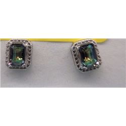 EARRINGS - EMERALD FACETED MYSTIC TOPAZ & DIAMONDS IN STERLING SILVER SETTING - RETAIL ESTIMATE $350