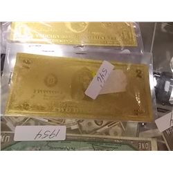 GOLD FOIL BILL - 24K GOLD - USA $2 - not legal tendar