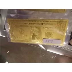 GOLD FOIL BILL - 24K GOLD - USA $1 - not legal tendar