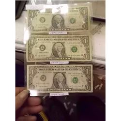 PAPER MONEY'S - USA - $1 BILL - 3 TTL