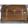 Image 1 : OAK TREASURE CHEST WITH ROUNDED HINGED LID & BRASS ACCENT
