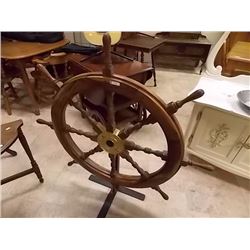 VINTAGE SHIP'S WHEEL ON STAND