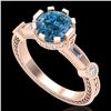 Image 1 : 1.71 CTW Fancy Intense Blue Diamond Solitaire Art Deco Ring 18K Rose Gold - REF-263M6F - 37860
