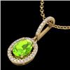 Image 2 : 2 CTW Peridot & Micro Pave VS/SI Diamond Necklace Solitaire Halo 18K Yellow Gold - REF-61K8R - 20666