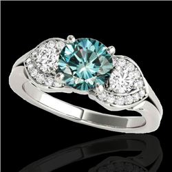 1.45 CTW SI Certified Fancy Blue Diamond 3 Stone Ring 10K White Gold - REF-180H2W - 35336