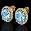 6 CTW Sky Blue Topaz & Micro VS/SI Diamond Certified Earrings Halo 18K Yellow Gold - REF-74R5K - 210