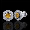 Image 2 : 1.51 CTW Intense Fancy Yellow Diamond Art Deco Stud Earrings 18K White Gold - REF-178M2F - 37966