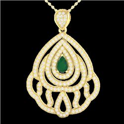 2 CTW Emerald & Micro Pave VS/SI Diamond Designer Necklace 18K Yellow Gold - REF-169Y6N - 21262