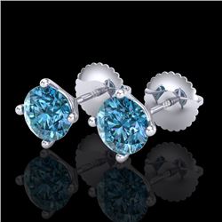 1.5 CTW Fancy Intense Blue Diamond Art Deco Stud Earrings 18K White Gold - REF-141X8T - 38237