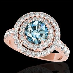 2.25 CTW SI Certified Fancy Blue Diamond Solitaire Halo Ring 10K Rose Gold - REF-218X2T - 34217