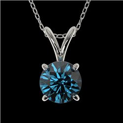 0.73 CTW Certified Intense Blue SI Diamond Solitaire Necklace 10K White Gold - REF-100F2M - 36742