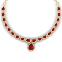 51.41 CTW Royalty Ruby & VS Diamond Necklace 18K Yellow Gold - REF-1018X2T - 39425