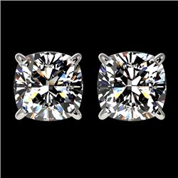 2 CTW Certified VS/SI Quality Cushion Cut Diamond Stud Earrings 10K White Gold - REF-552T2X - 33097