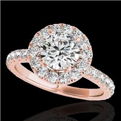 1.75 CTW H-SI/I Certified Diamond Solitaire Halo Ring 10K Rose Gold - REF-180M2F - 33437