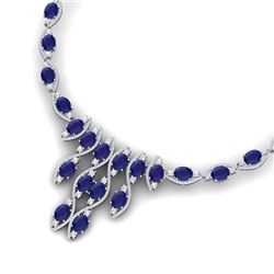 65.93 CTW Royalty Sapphire & VS Diamond Necklace 18K White Gold - REF-1072H8W - 39000