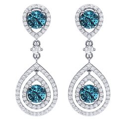 3.94 CTW Royalty Fancy Blue, SI Diamond Earrings 18K White Gold - REF-336R4K - 39114