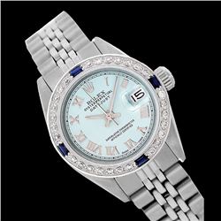 Rolex Ladies Stainless Steel, Roman Dial with Diam/Sapphire Bezel, Saph Crystal - REF-355F6M