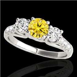 3.25 CTW Certified Si Fancy Intense Yellow Diamond 3 Stone Ring 10K White Gold - REF-394X5T - 35455