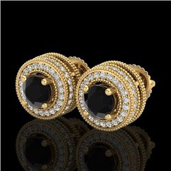 2.09 CTW Fancy Black Diamond Solitaire Art Deco Stud Earrings 18K Yellow Gold - REF-154Y5N - 38012