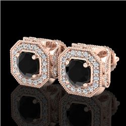 2.75 CTW Fancy Black Diamond Solitaire Art Deco Stud Earrings 18K Rose Gold - REF-178M2F - 38284